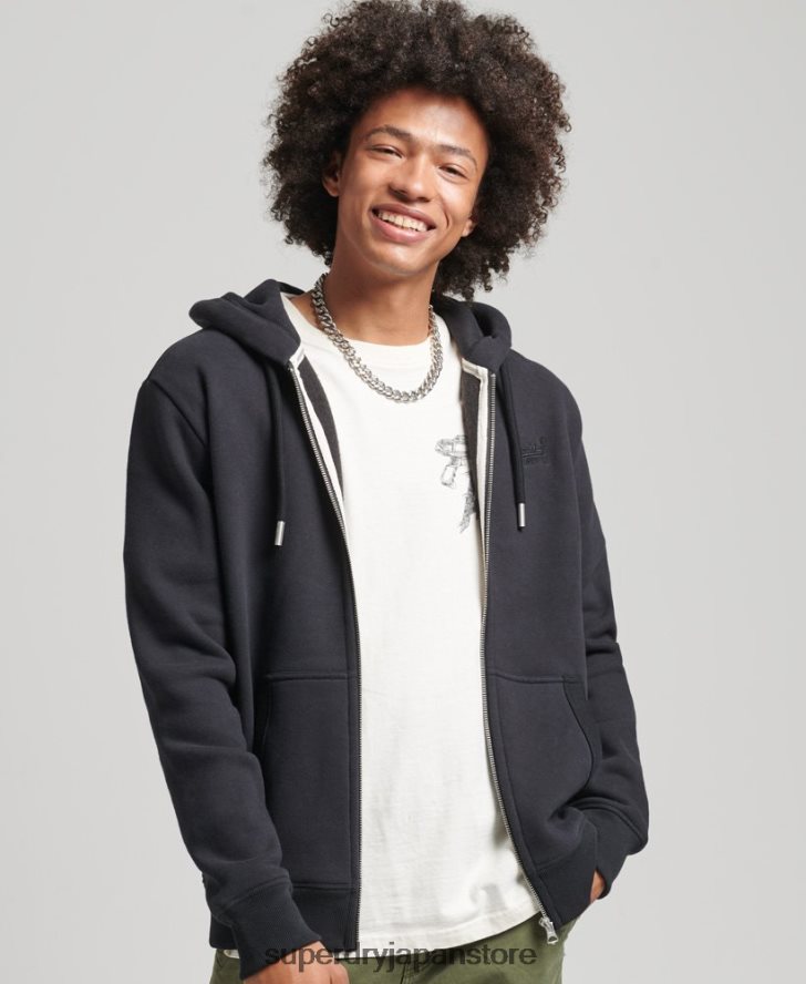 オーガニックコットン ヴィンテージロゴ刺繍ジップパーカー 男性 Superdry 衣類 黒 2J62PZ612