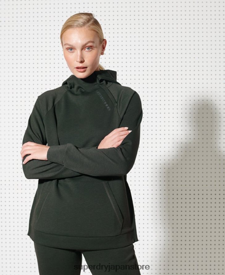 トレーニングハーフジップオーバーヘッドパーカー 女性 Superdry 衣類 カーキ 2J62PZ6124