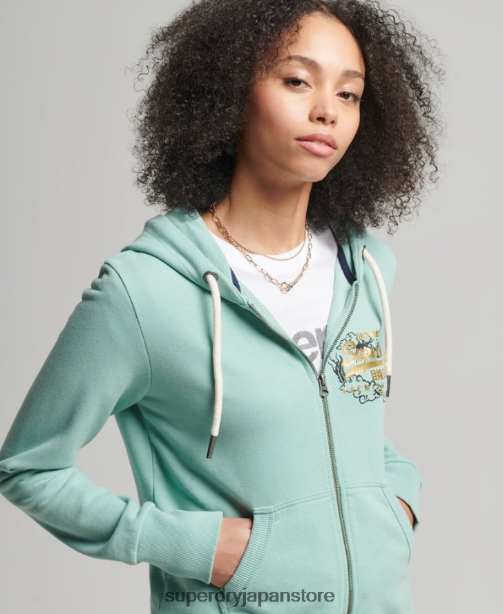 ヴィンテージロゴナラティブジップパーカー 女性 Superdry 衣類 ライトブルー 2J62PZ6127
