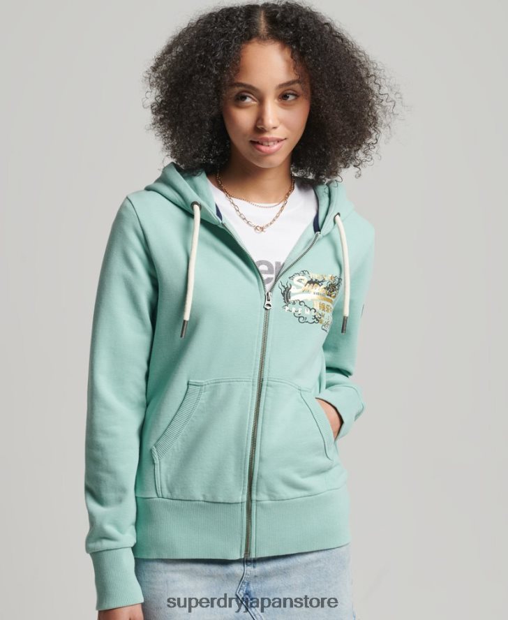 ヴィンテージロゴナラティブジップパーカー 女性 Superdry 衣類 ライトブルー 2J62PZ6127