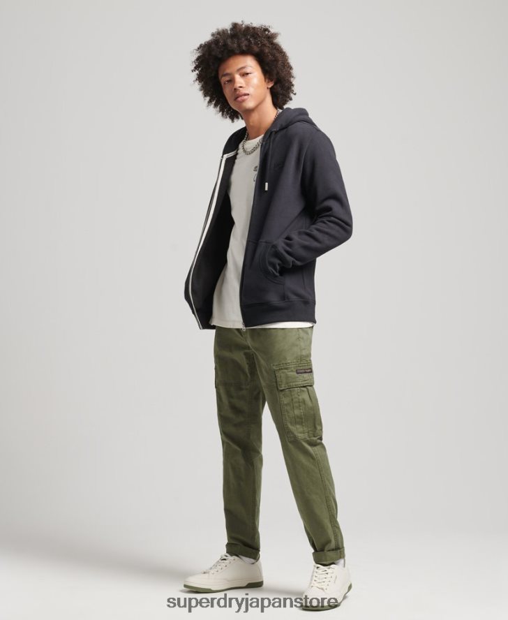 オーガニックコットン ヴィンテージロゴ刺繍ジップパーカー 男性 Superdry 衣類 黒 2J62PZ612