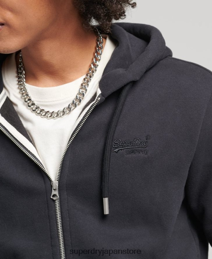 オーガニックコットン ヴィンテージロゴ刺繍ジップパーカー 男性 Superdry 衣類 黒 2J62PZ612