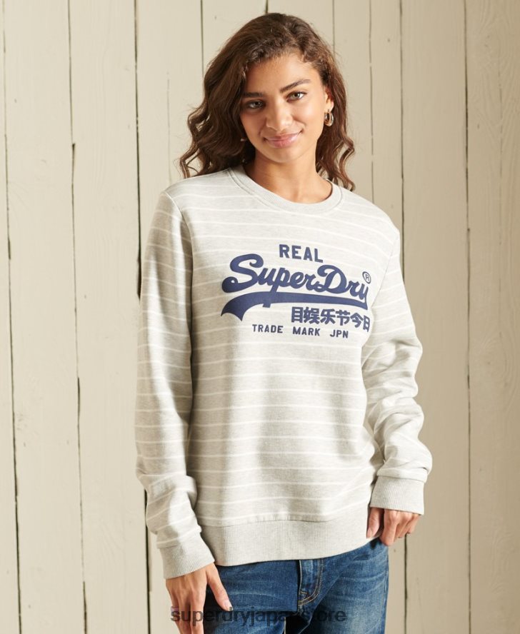ヴィンテージ ロゴ ソース ストライプ クルー スウェットシャツ 女性 Superdry 衣類 グレー 2J62PZ6135