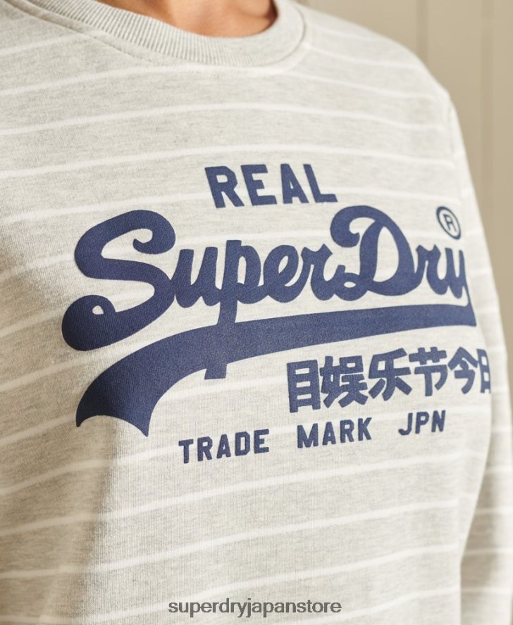 ヴィンテージ ロゴ ソース ストライプ クルー スウェットシャツ 女性 Superdry 衣類 グレー 2J62PZ6135