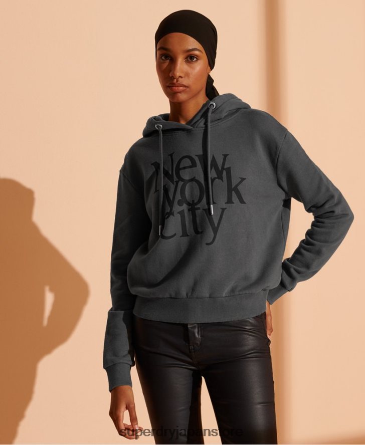 ニューヨークタイムズのクロップドパーカー 女性 Superdry 衣類 グレー 2J62PZ6136
