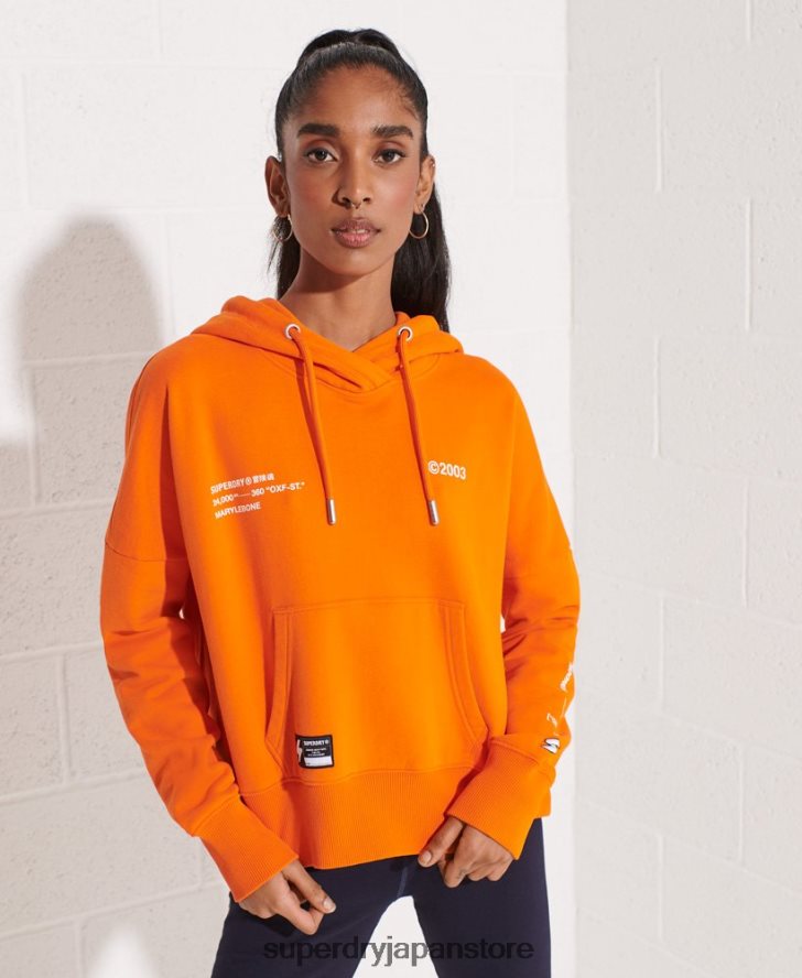 協力ロゴクロップパーカー 女性 Superdry 衣類 オレンジ 2J62PZ6145