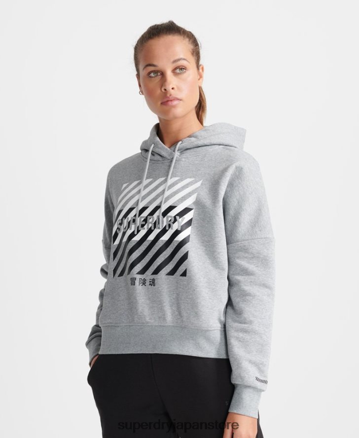 トレーニングコアスポーツクロップパーカー 女性 Superdry 衣類 グレー 2J62PZ6149