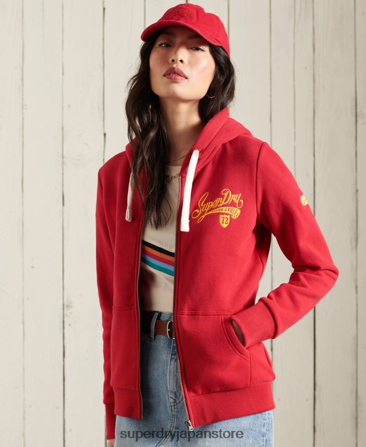 カレッジジップパーカー 女性 Superdry 衣類 赤 2J62PZ6177