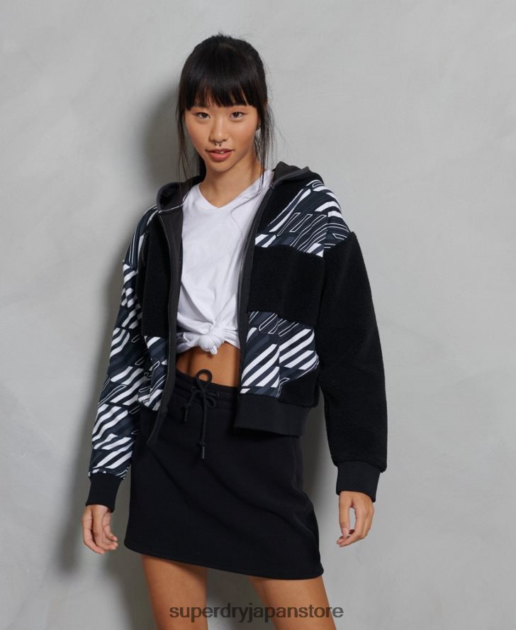 スポーツスタイル エナジー リブ シェルパ ジップ パーカー 女性 Superdry 衣類 黒 2J62PZ6181