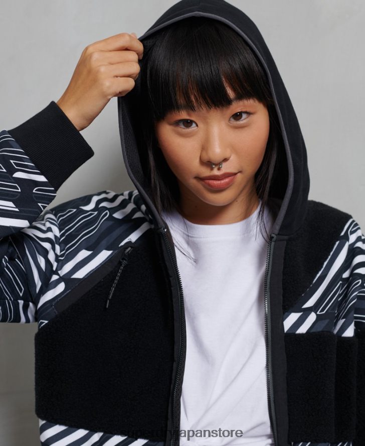 スポーツスタイル エナジー リブ シェルパ ジップ パーカー 女性 Superdry 衣類 黒 2J62PZ6181
