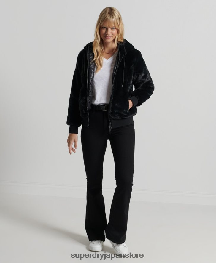 ストームプレミアムフェイクファージャケット 女性 Superdry 衣類 黒 2J62PZ6182