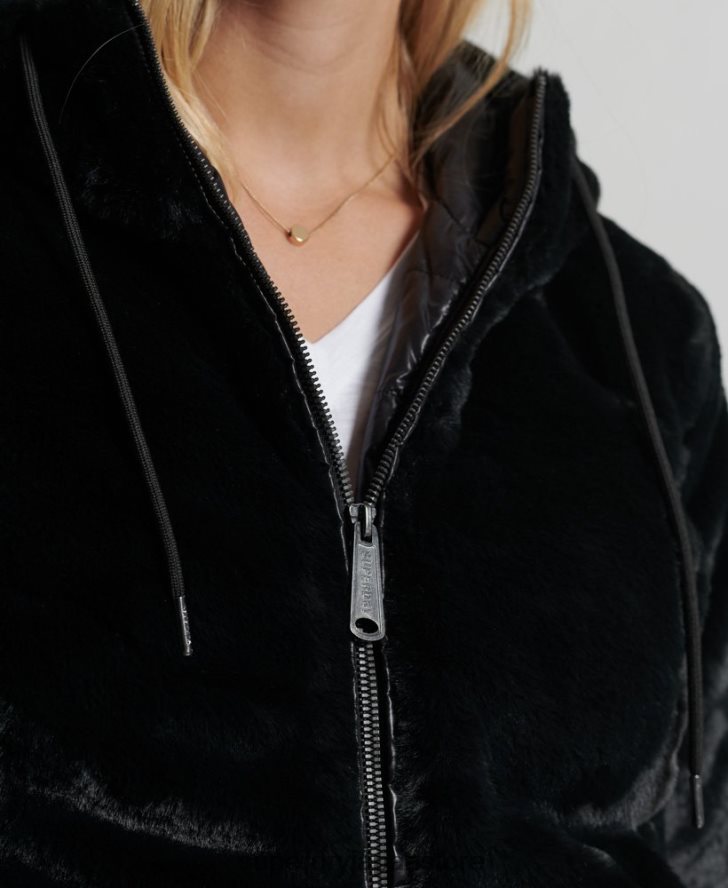 ストームプレミアムフェイクファージャケット 女性 Superdry 衣類 黒 2J62PZ6182