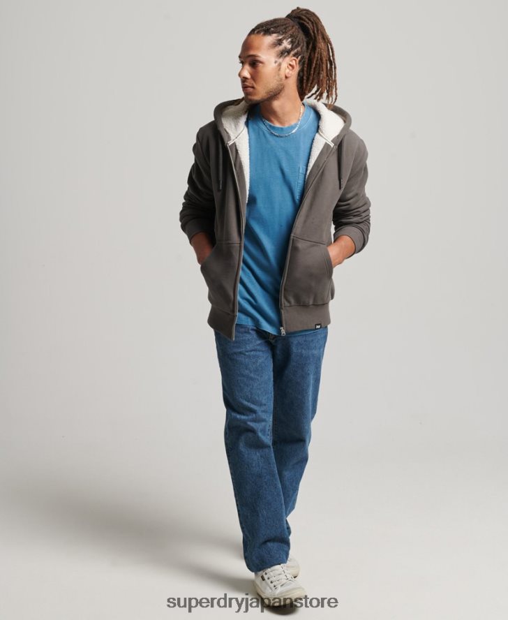 エッセンシャルボーグ裏地付きジップパーカー 男性 Superdry 衣類 濃い灰色 2J62PZ618