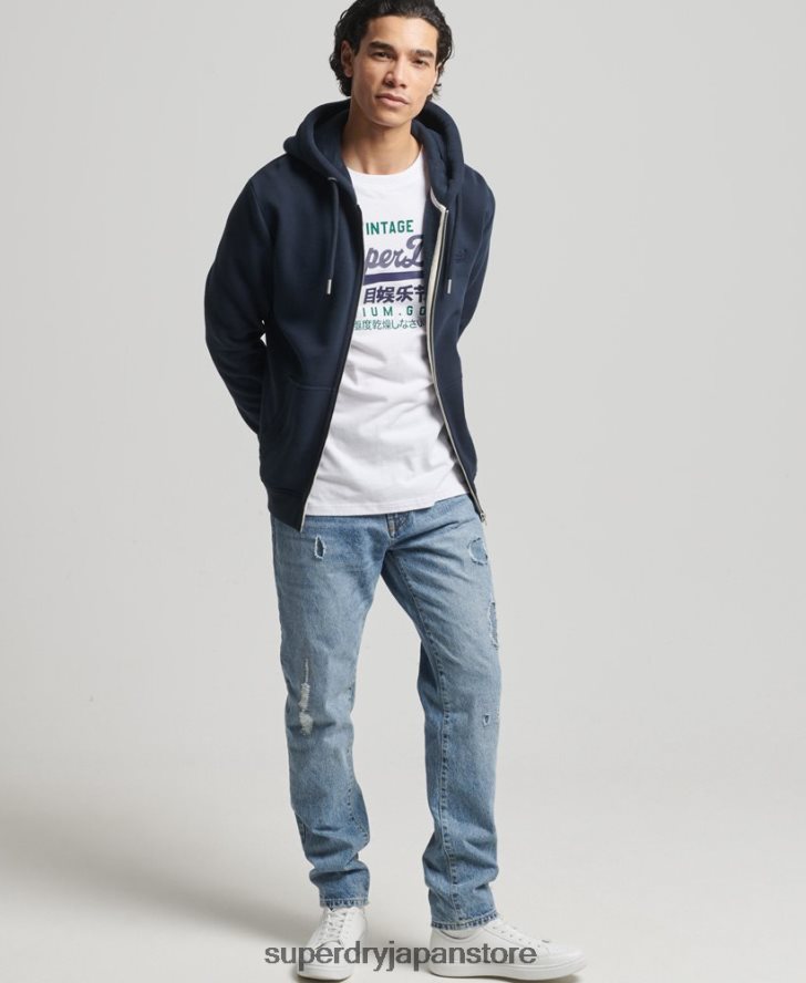オーガニックコットン ヴィンテージロゴ刺繍ジップパーカー 男性 Superdry 衣類 海軍 2J62PZ626