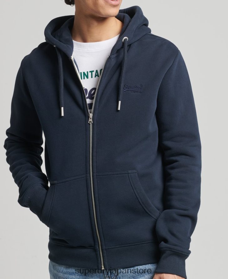 オーガニックコットン ヴィンテージロゴ刺繍ジップパーカー 男性 Superdry 衣類 海軍 2J62PZ626