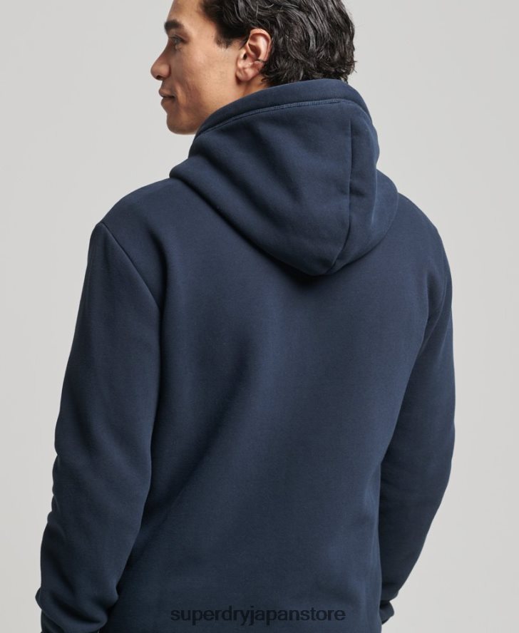 オーガニックコットン ヴィンテージロゴ刺繍ジップパーカー 男性 Superdry 衣類 海軍 2J62PZ626