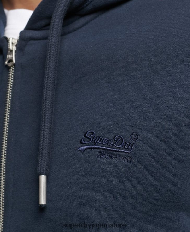 オーガニックコットン ヴィンテージロゴ刺繍ジップパーカー 男性 Superdry 衣類 海軍 2J62PZ626