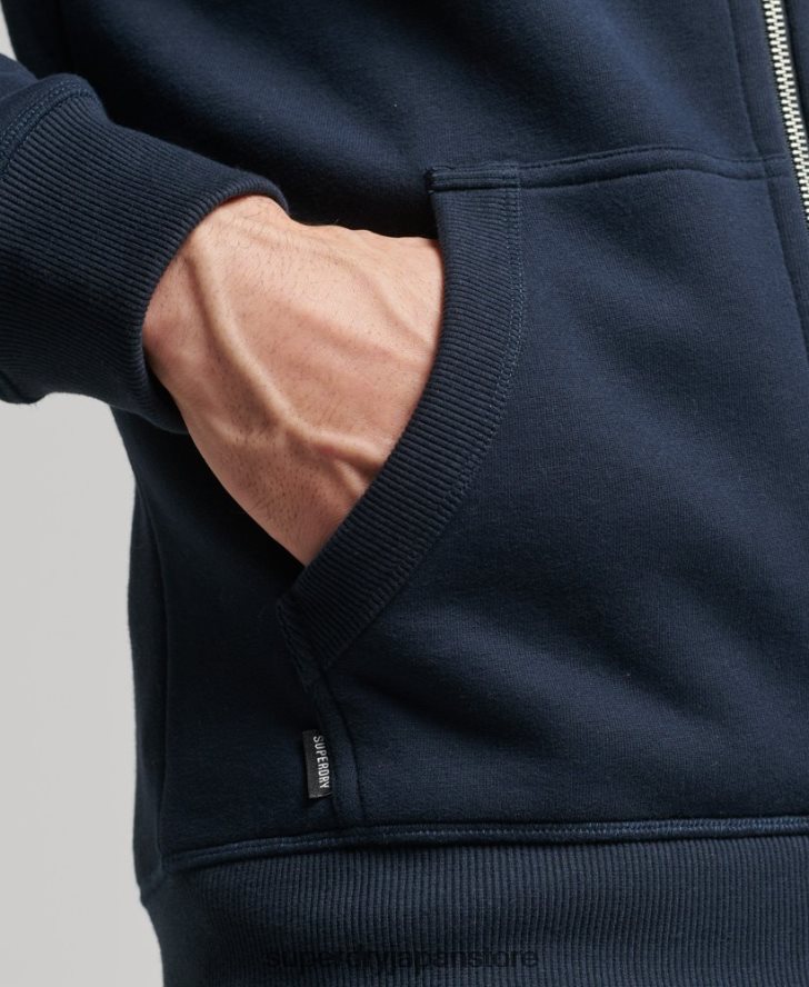 オーガニックコットン ヴィンテージロゴ刺繍ジップパーカー 男性 Superdry 衣類 海軍 2J62PZ626