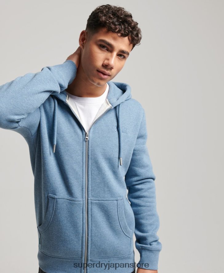 ヴィンテージロゴ刺繍ジップパーカー 男性 Superdry 衣類 ライトブルー 2J62PZ627