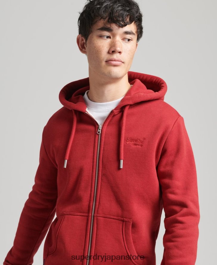オーガニックコットン ヴィンテージロゴ刺繍ジップパーカー 男性 Superdry 衣類 赤 2J62PZ628