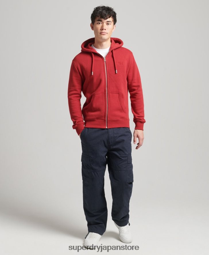オーガニックコットン ヴィンテージロゴ刺繍ジップパーカー 男性 Superdry 衣類 赤 2J62PZ628
