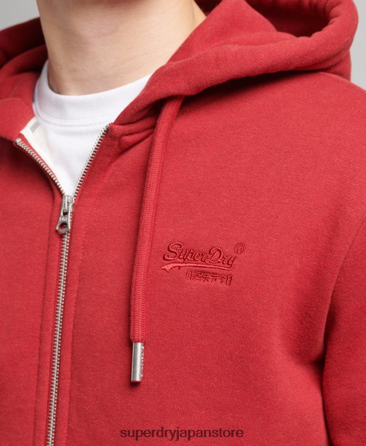 オーガニックコットン ヴィンテージロゴ刺繍ジップパーカー 男性 Superdry 衣類 赤 2J62PZ628