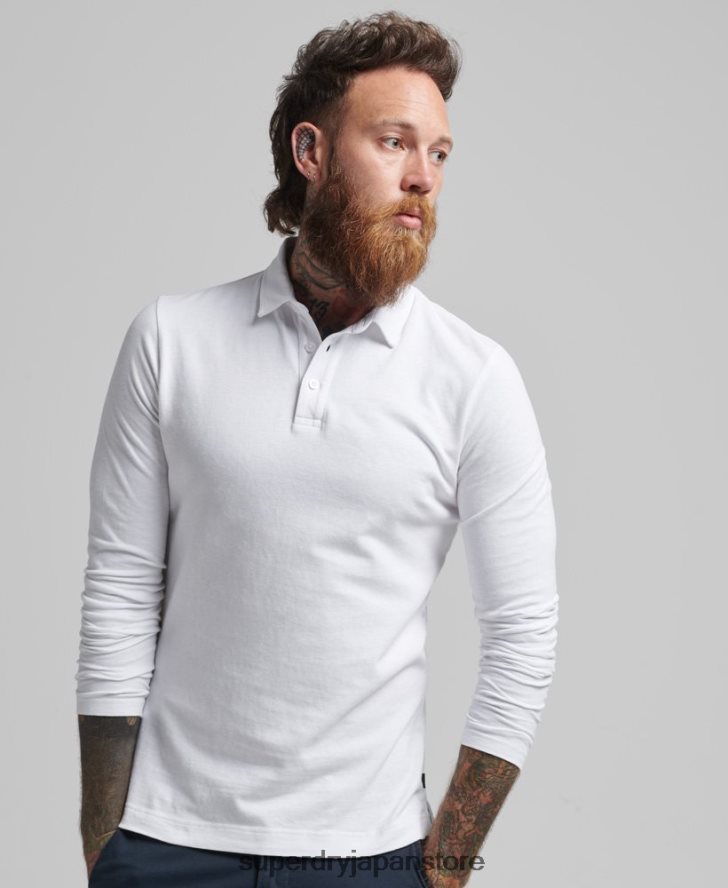 長袖コットンジャージーポロシャツ 男性 Superdry 衣類 白 2J62PZ6360