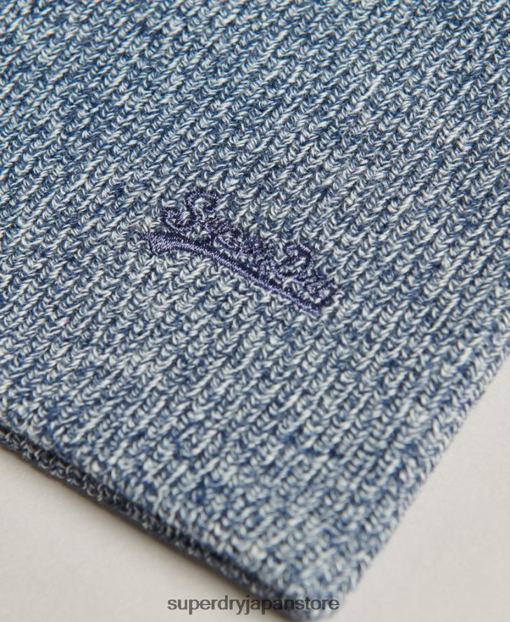 オーガニックコットン オレンジラベル ヴィンテージロゴ ビーニー帽 男性 Superdry アクセサリー 青 2J62PZ6363