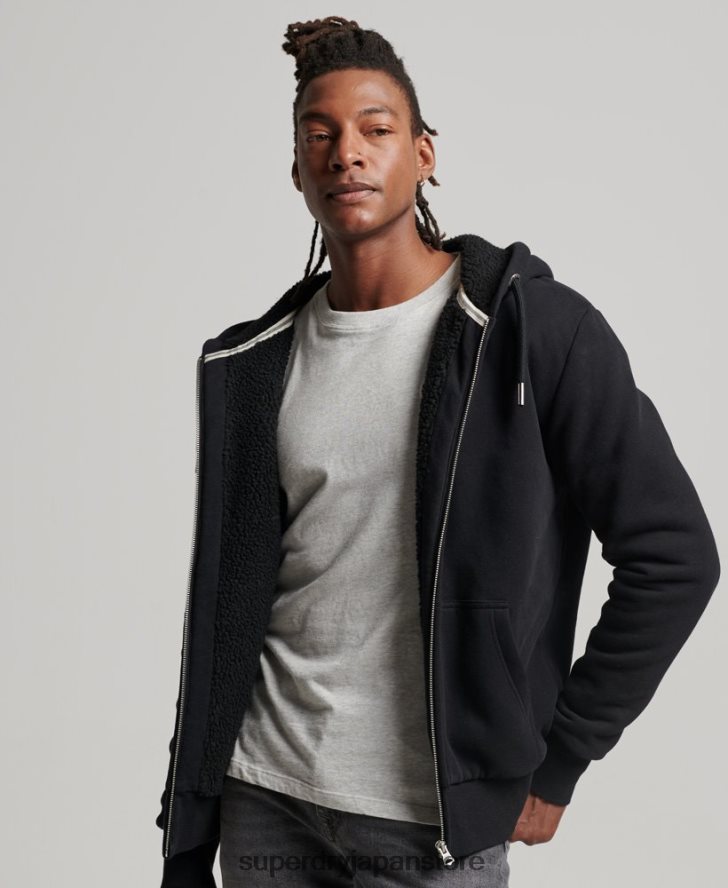 エッセンシャルボーグ裏地付きジップパーカー 男性 Superdry 衣類 黒 2J62PZ639