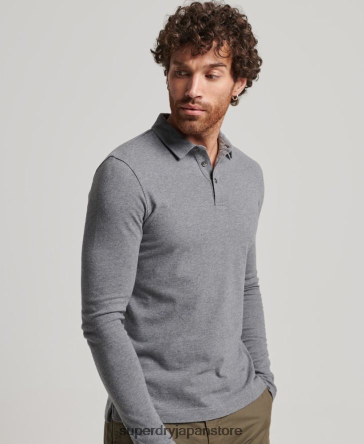 長袖コットンジャージーポロシャツ 男性 Superdry 衣類 濃い灰色 2J62PZ6394
