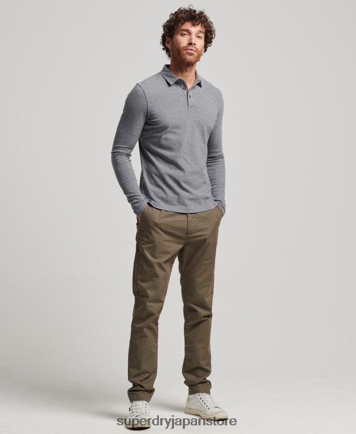 長袖コットンジャージーポロシャツ 男性 Superdry 衣類 濃い灰色 2J62PZ6394