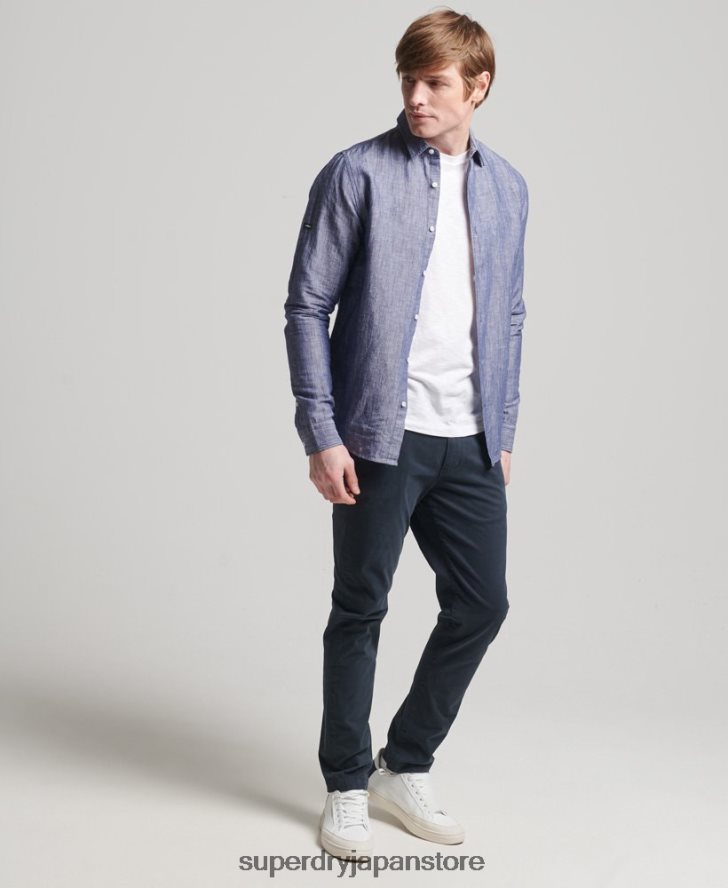 オーガニックコットンとリネンの長袖シャツ 男性 Superdry 衣類 濃紺 2J62PZ6398