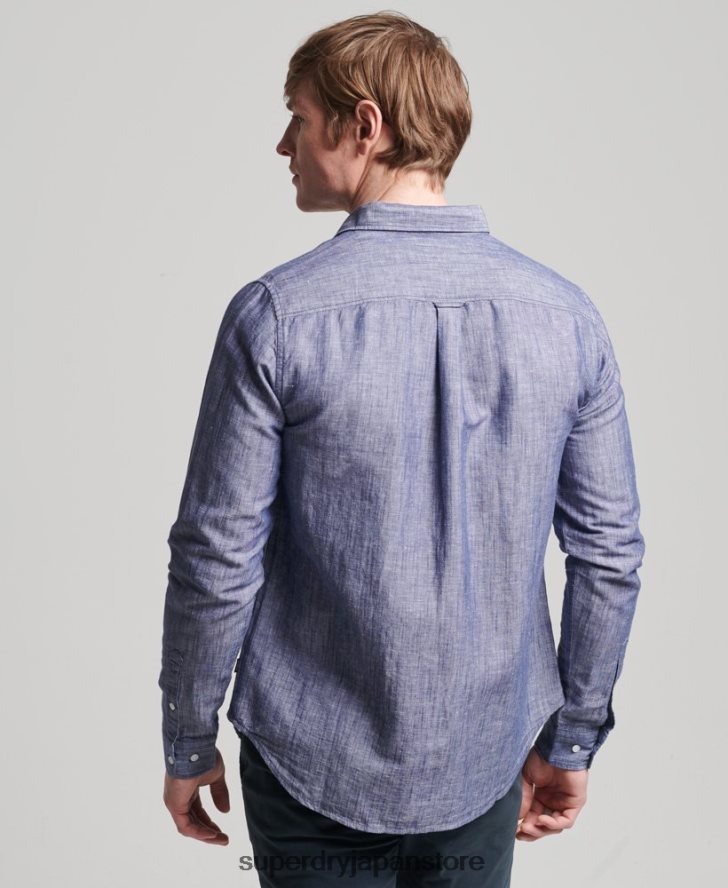 オーガニックコットンとリネンの長袖シャツ 男性 Superdry 衣類 濃紺 2J62PZ6398