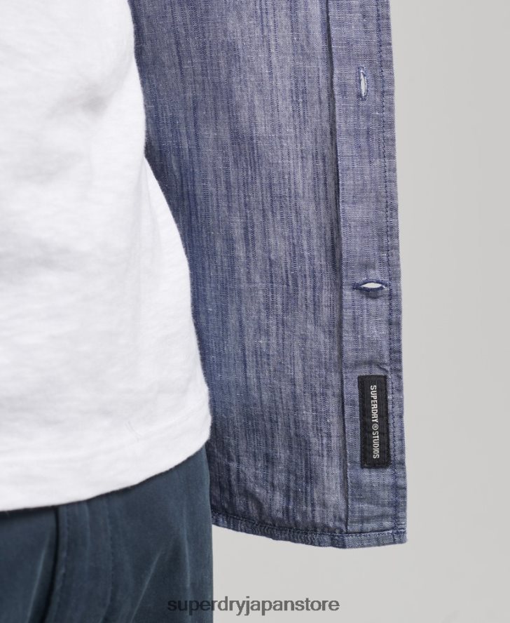 オーガニックコットンとリネンの長袖シャツ 男性 Superdry 衣類 濃紺 2J62PZ6398