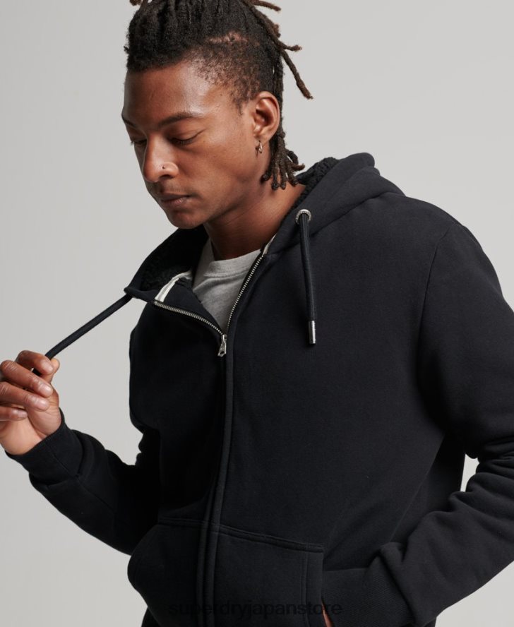 エッセンシャルボーグ裏地付きジップパーカー 男性 Superdry 衣類 黒 2J62PZ639