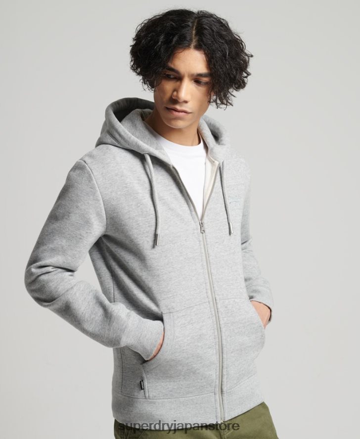 オーガニックコットン ヴィンテージロゴ刺繍ジップパーカー 男性 Superdry 衣類 グレー 2J62PZ640