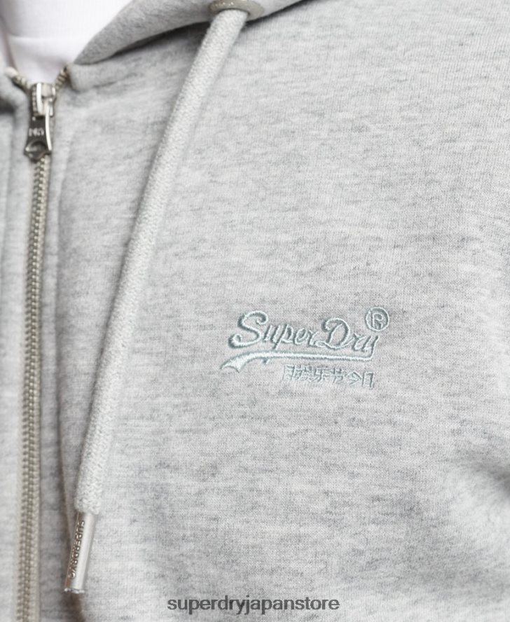 オーガニックコットン ヴィンテージロゴ刺繍ジップパーカー 男性 Superdry 衣類 グレー 2J62PZ640