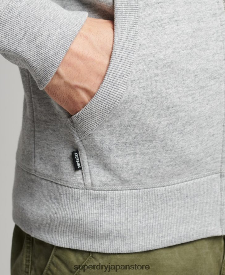 オーガニックコットン ヴィンテージロゴ刺繍ジップパーカー 男性 Superdry 衣類 グレー 2J62PZ640