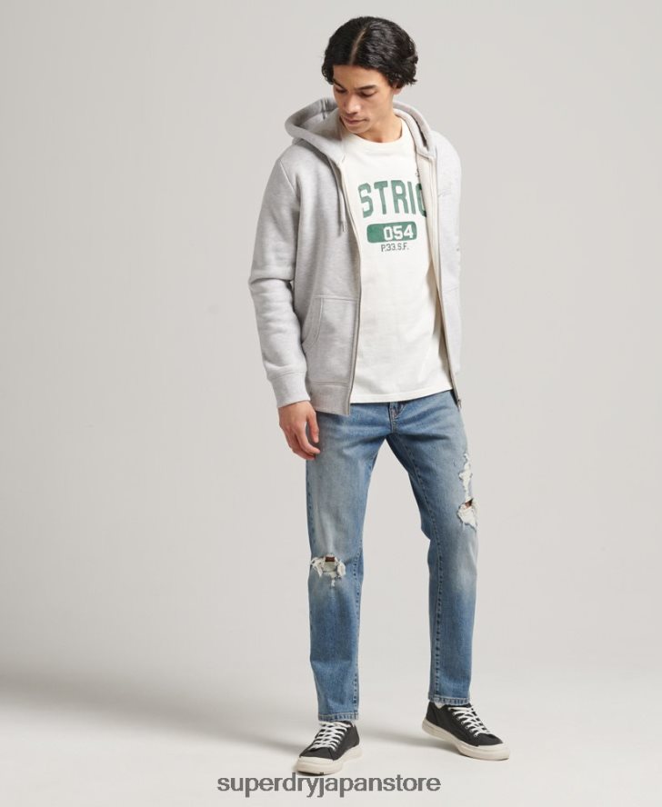 オーガニックコットン ヴィンテージロゴ刺繍ジップパーカー 男性 Superdry 衣類 ライトグレー 2J62PZ641