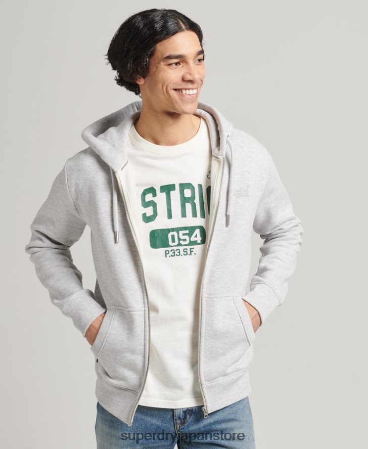 オーガニックコットン ヴィンテージロゴ刺繍ジップパーカー 男性 Superdry 衣類 ライトグレー 2J62PZ641