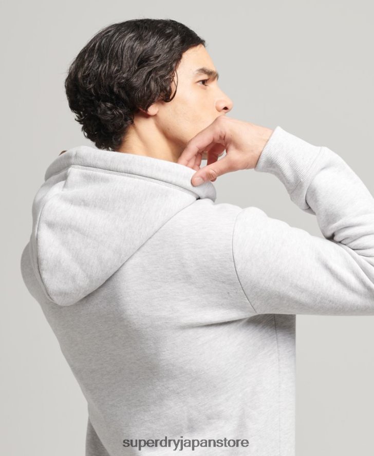 オーガニックコットン ヴィンテージロゴ刺繍ジップパーカー 男性 Superdry 衣類 ライトグレー 2J62PZ641