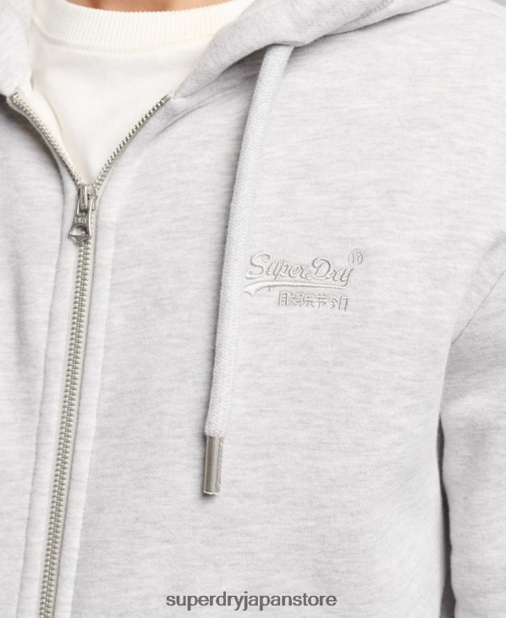 オーガニックコットン ヴィンテージロゴ刺繍ジップパーカー 男性 Superdry 衣類 ライトグレー 2J62PZ641