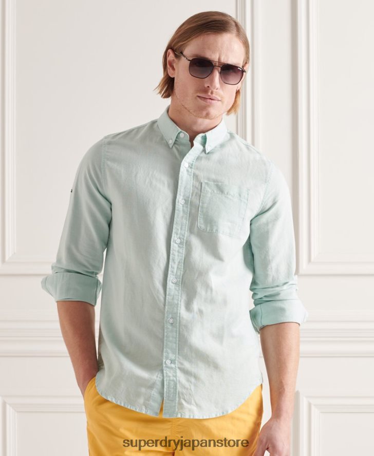 コットンリネン長袖シャツ 男性 Superdry 衣類 緑 2J62PZ6440