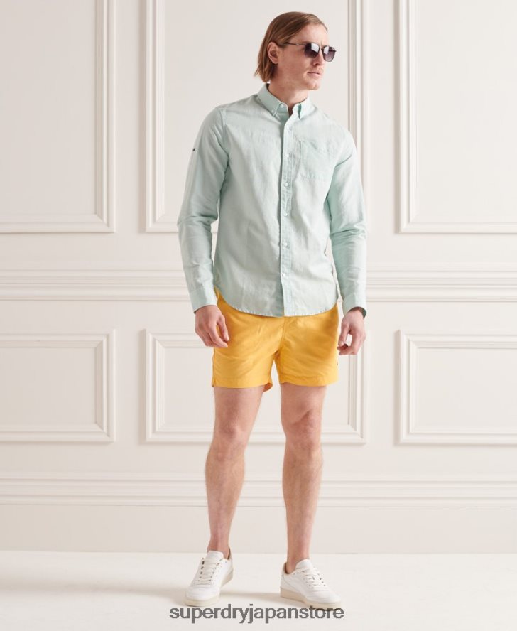 コットンリネン長袖シャツ 男性 Superdry 衣類 緑 2J62PZ6440
