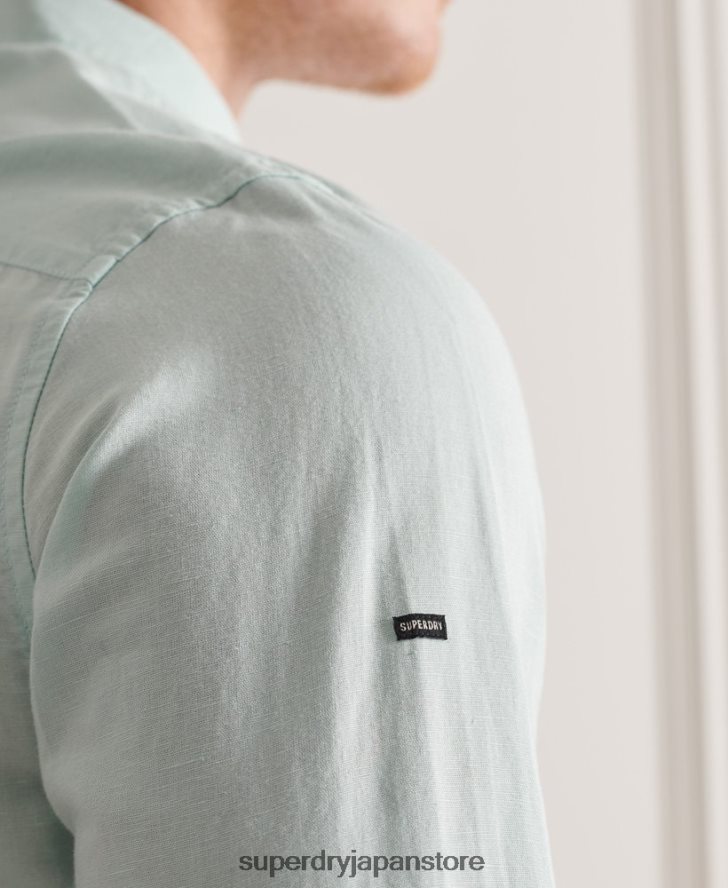 コットンリネン長袖シャツ 男性 Superdry 衣類 緑 2J62PZ6440