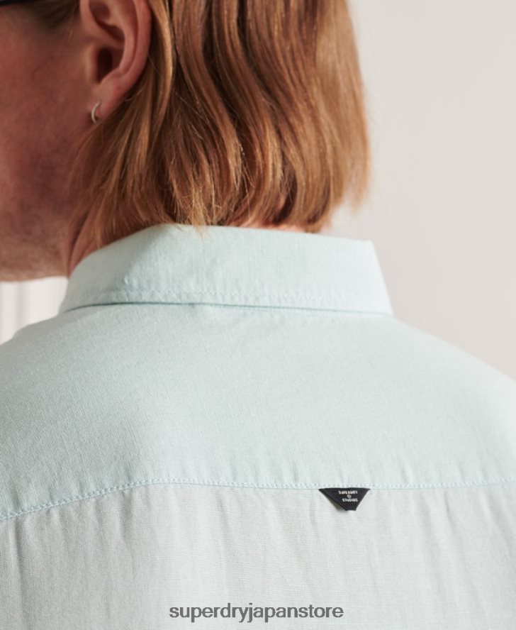 コットンリネン長袖シャツ 男性 Superdry 衣類 緑 2J62PZ6440