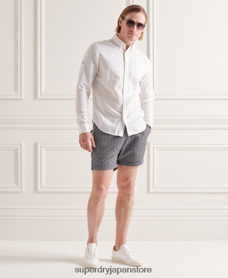 コットンリネン長袖シャツ 男性 Superdry 衣類 白 2J62PZ6447