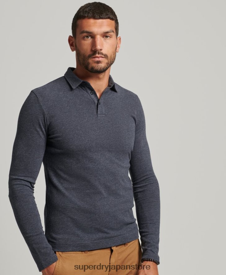 長袖コットンジャージーポロシャツ 男性 Superdry 衣類 海軍 2J62PZ6448