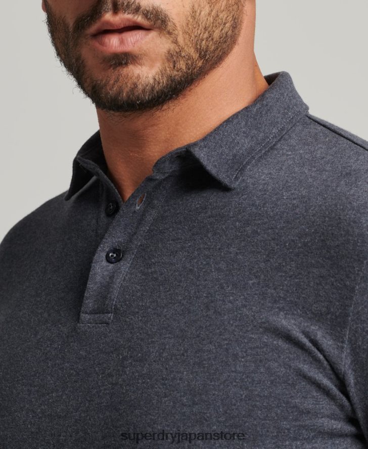 長袖コットンジャージーポロシャツ 男性 Superdry 衣類 海軍 2J62PZ6448
