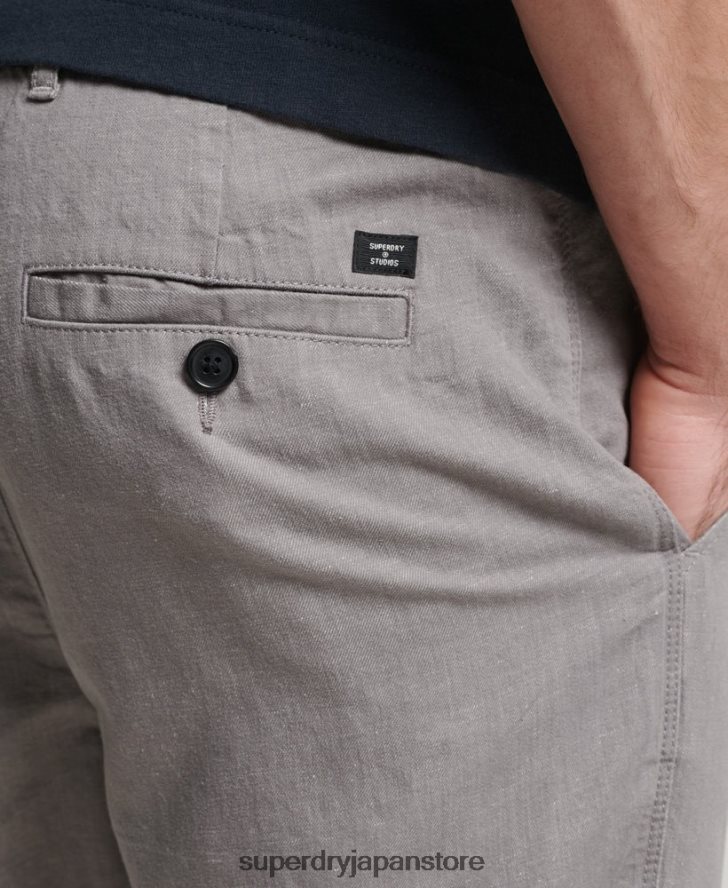 オーガニックコットンスタジオ リネンターンアップショーツ 男性 Superdry 衣類 濃い灰色 2J62PZ6450